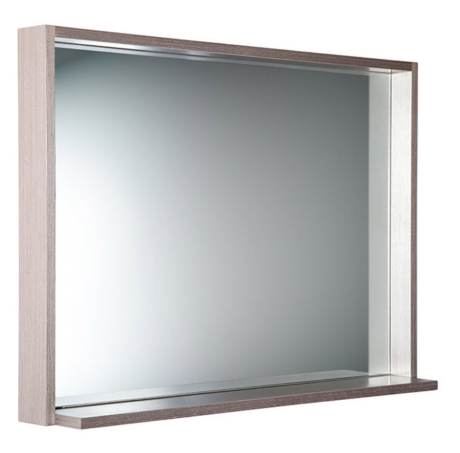 Modern Gray Oak Rectangular Bathroom Vanity Mirror with Shelf