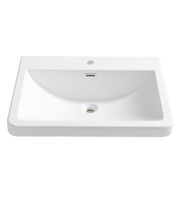 Milano 26" White Acrylic Rectangular Bathroom Sink with Overflow