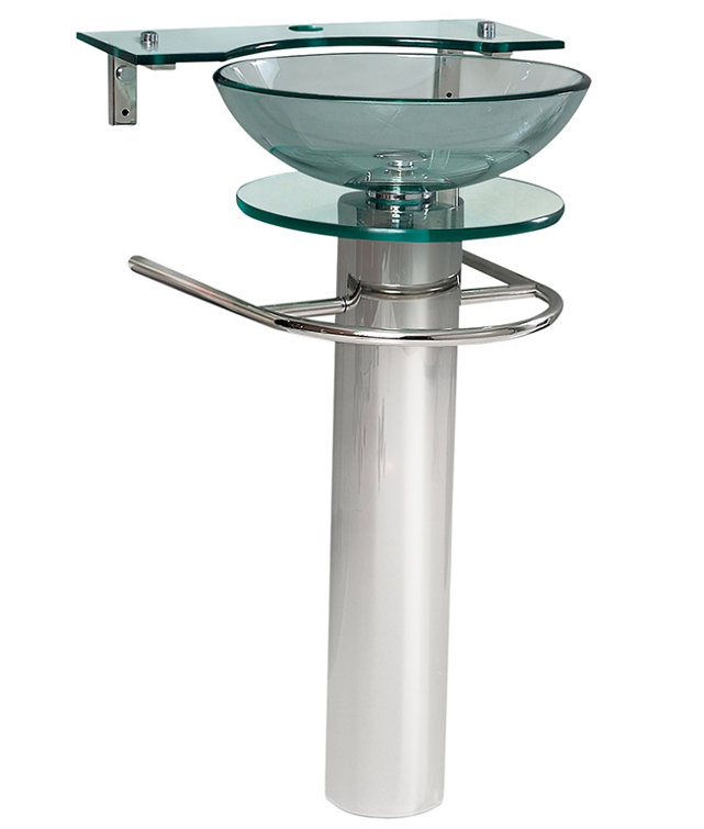 Ovale 24" Green Glass Pedestal Sink with Chrome Stand
