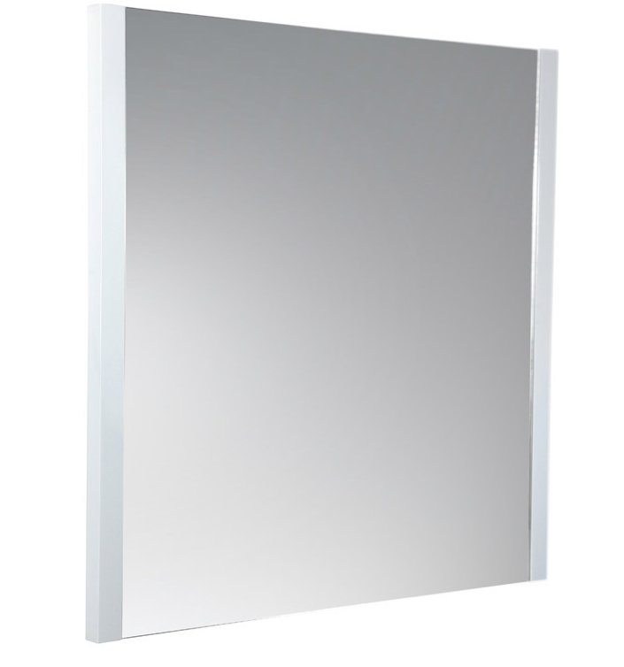 White Wood Frameless Rectangular Bathroom Vanity Mirror