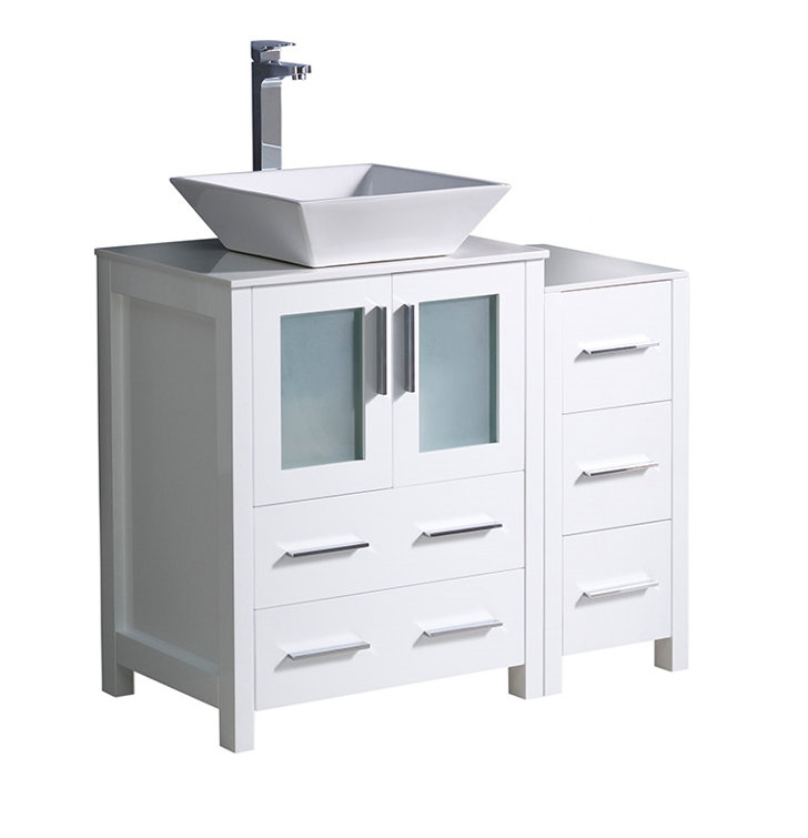 Torino 36" White Engineered Wood Vanity with Ceramic Vessel Sink