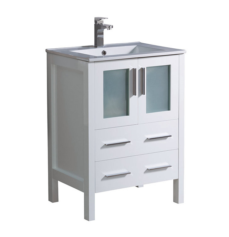 24" Modern White Engineered Wood Bathroom Vanity with Integrated Ceramic Sink