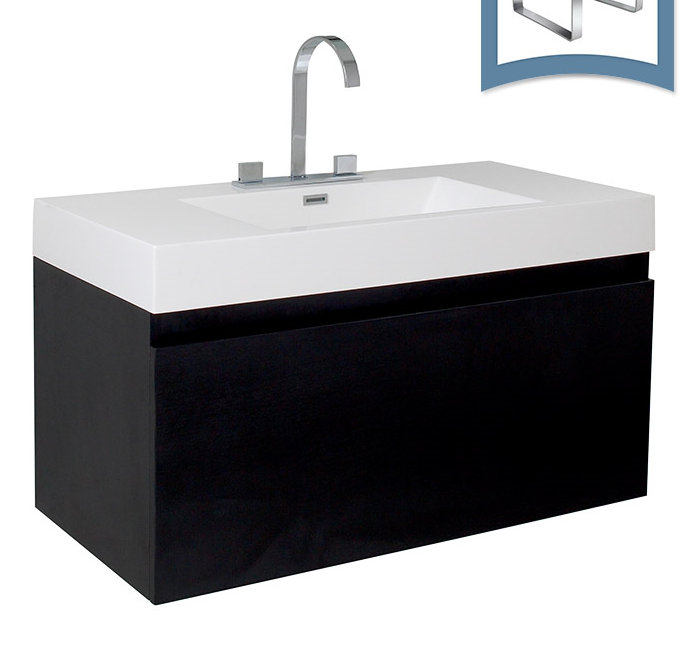 Mezzo 39" Black Engineered Wood Wall-Mount Bathroom Vanity