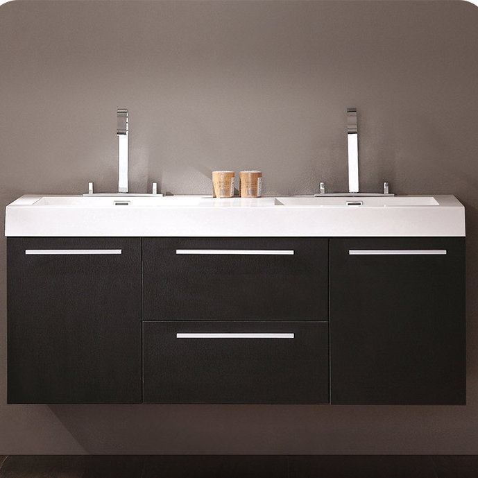 Black Engineered Wood Wall-Mount Double Vanity Base, 54-inch