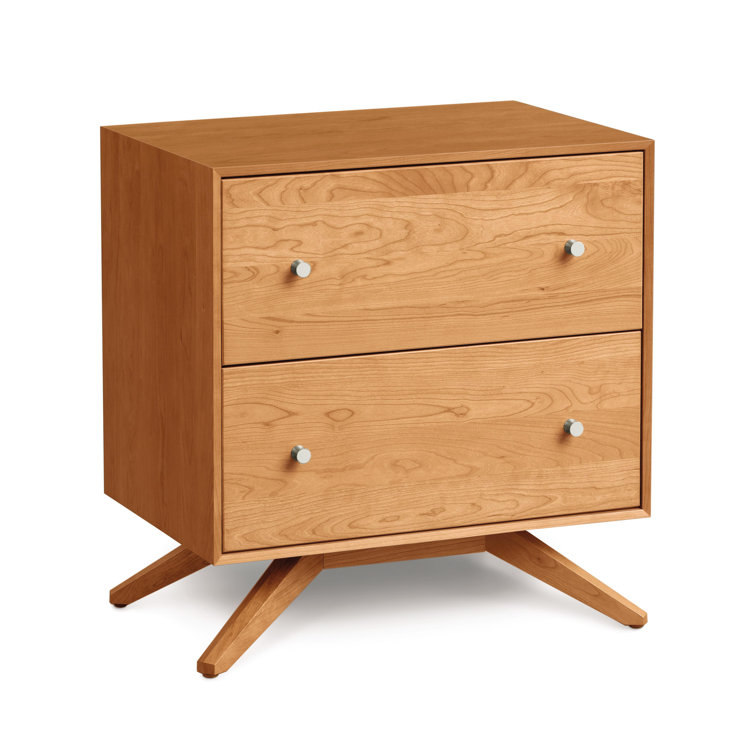 Natural Cherry Solid Wood 2-Drawer Nightstand