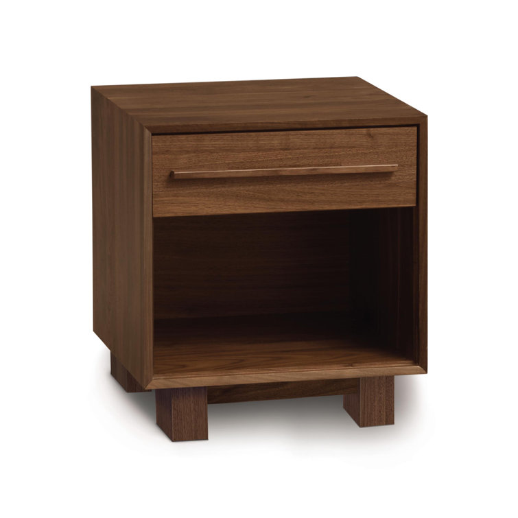 Sloane Weathered Steel 1-Drawer Natural Walnut Solid Wood Nightstand