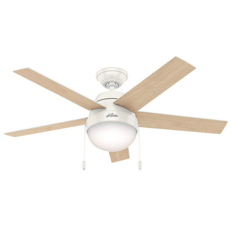 46" Fresh White and Natural Wood Ceiling Fan with LED Light