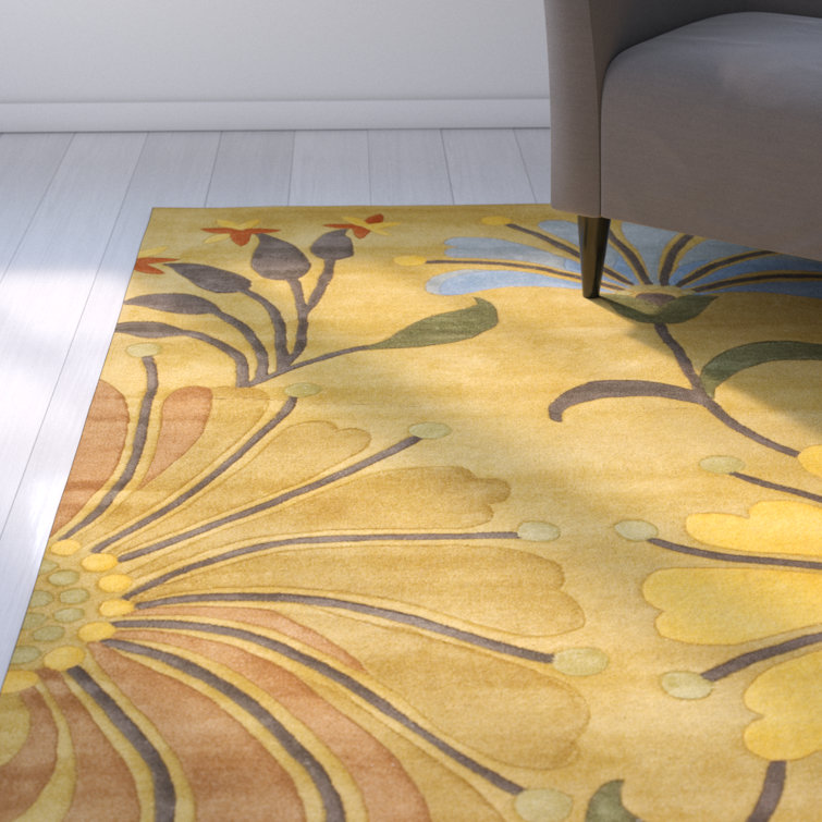 Floral Beige and Multicolor Wool Viscose 5' x 8' Rug