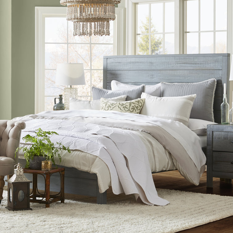 Rustic Grey Queen Solid Wood Panel Bed with Headboard