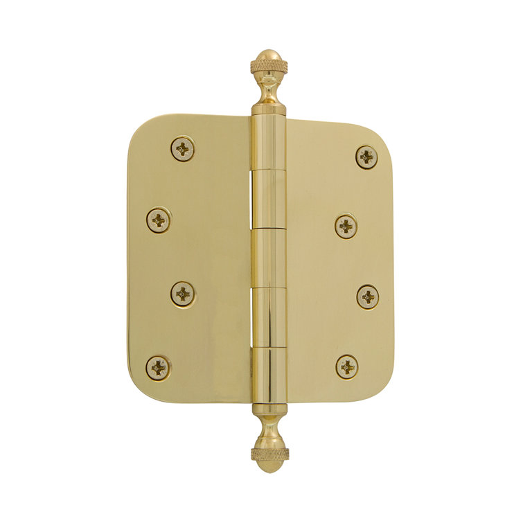 Grandeur 4" Unlacquered Brass Door Hinge with Acorn Tips