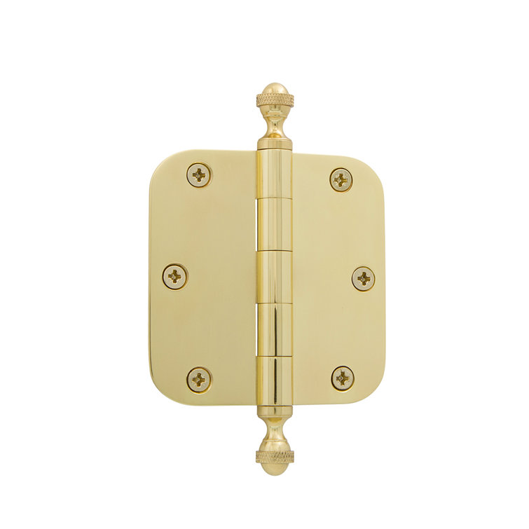 3.5" Unlacquered Brass Acorn Tip Door Hinge with 5/8" Radius Corners