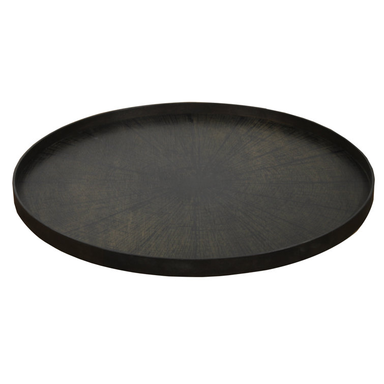 Black Wooden Round Decorative Tray - 36.5 Inch