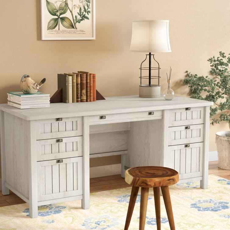 Chalked Chestnut Executive Desk with Filing Cabinet and Drawer