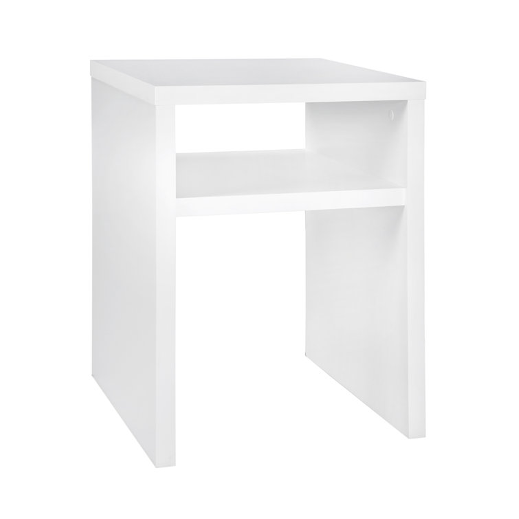 White Rectangular Wooden End Table with Storage Shelf