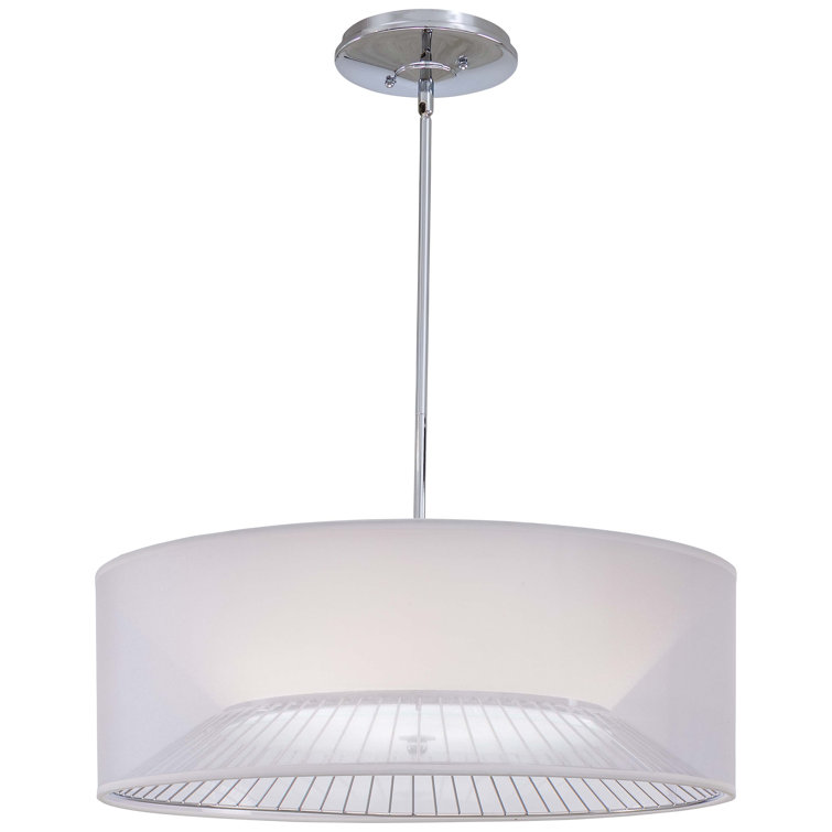 Chrome Drum Pendant Light with Translucent Silk Shade