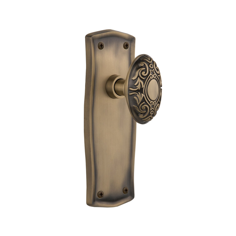 Antique Brass Victorian Door Knob with Prairie Plate