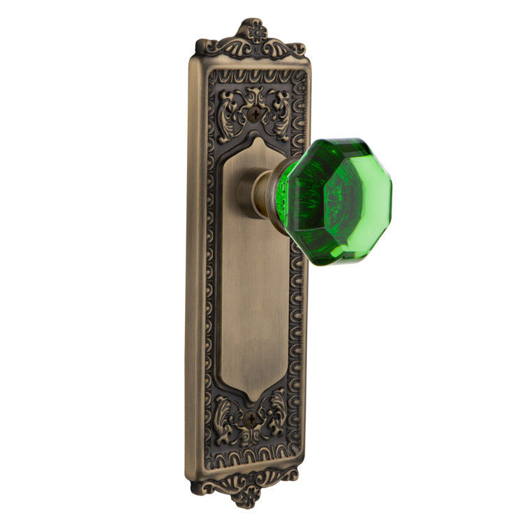 Antique Brass Egg & Dart Plate with Emerald Crystal Door Knob