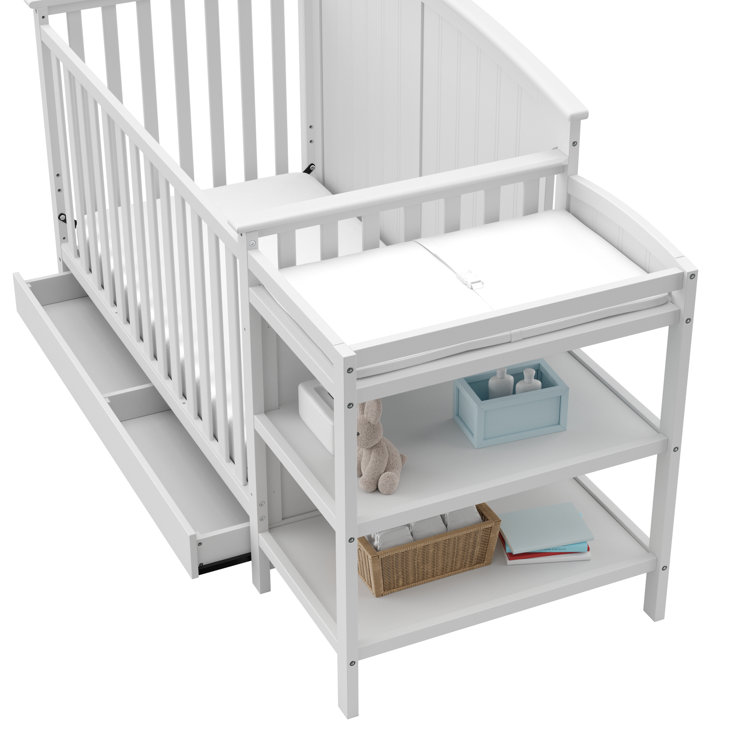 White 4-in-1 Convertible Crib with Changer and Drawer