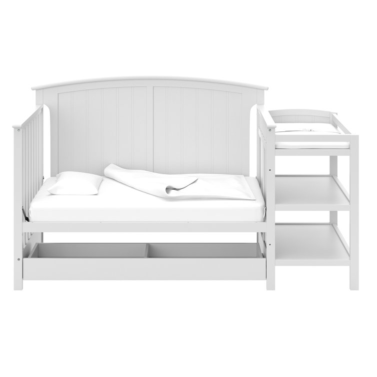 White 4-in-1 Convertible Crib with Changer and Drawer