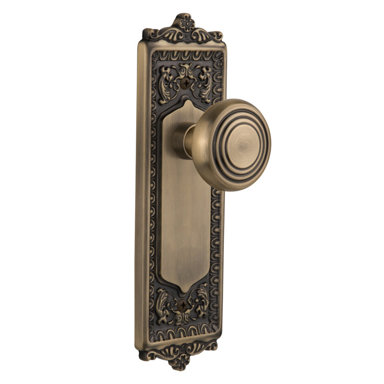 Antique Brass Egg & Dart Plate with Deco Door Knob