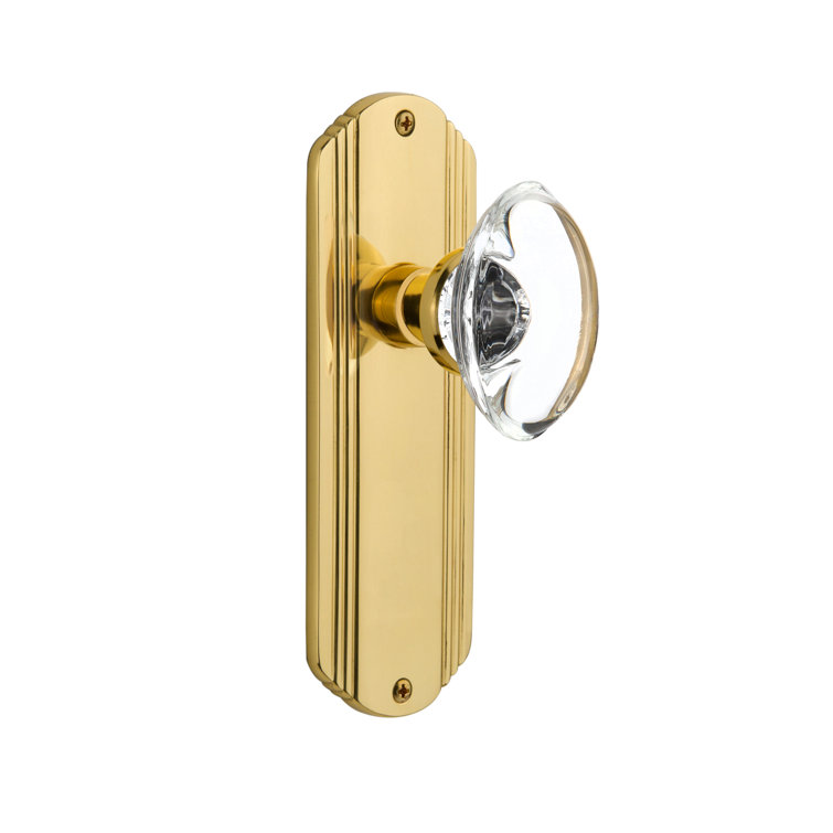 Polished Brass Deco Plate with Clear Crystal Door Knob