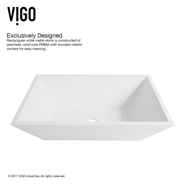 Elegant White Acrylic 18" Rectangular Vessel Bathroom Sink