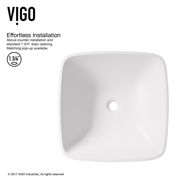 Elegant Matte White 13.75'' Square Stone Vessel Bathroom Sink