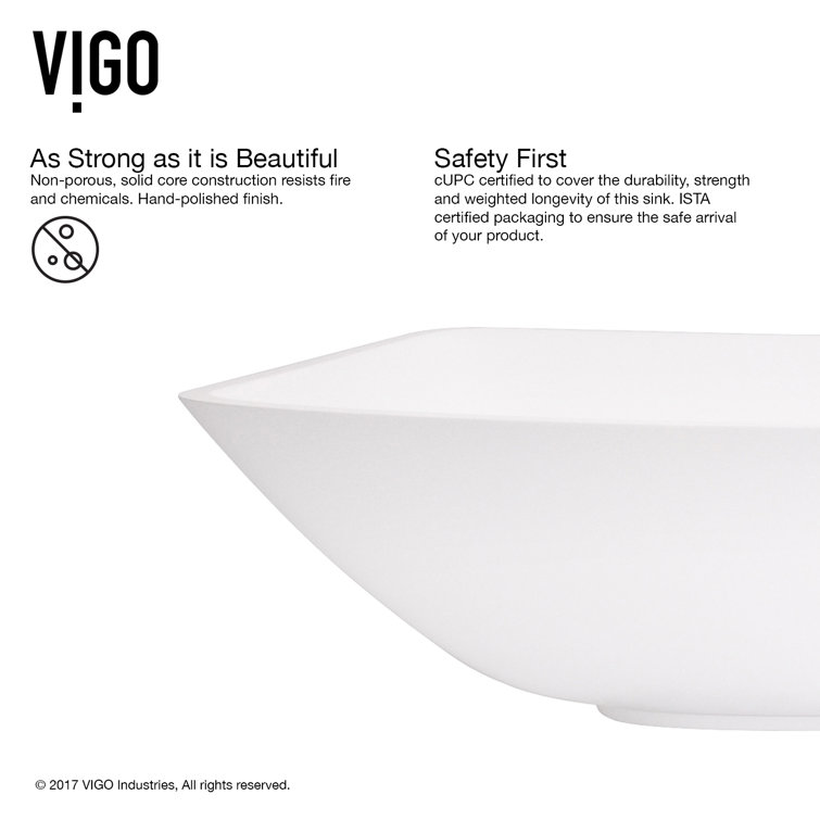 Elegant Matte White 13.75'' Square Stone Vessel Bathroom Sink