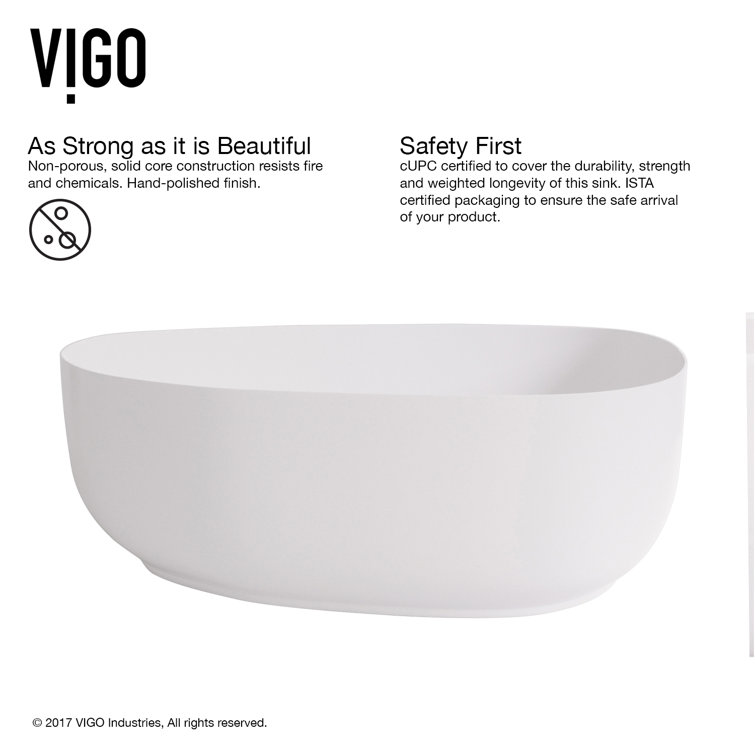 Peony 20" White Matte Stone Vessel Bathroom Sink