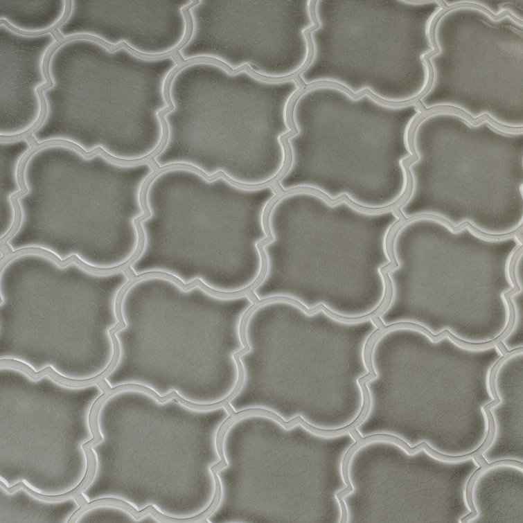 Dove Gray Glossy Ceramic Arabesque Mosaic Tile Sheet