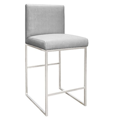 Kingston 28" Nickel Finish Grey Faux Leather Bar Stool