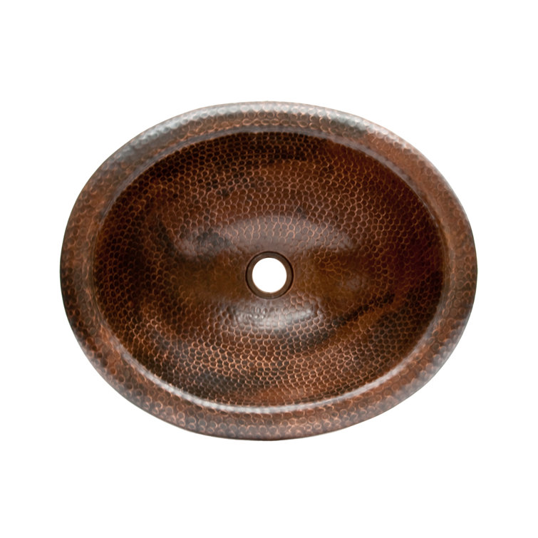 18" Oval Hammered Copper Bathroom Sink with Oil Rubbed Bronze Finish