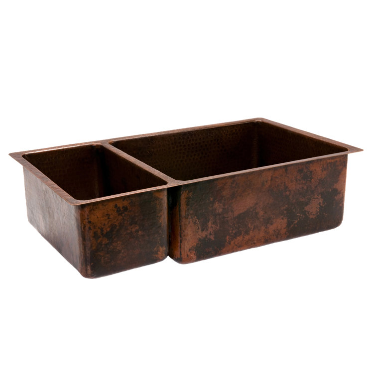 33" Hammered Copper Double Basin Drop-in Kitchen Sink
