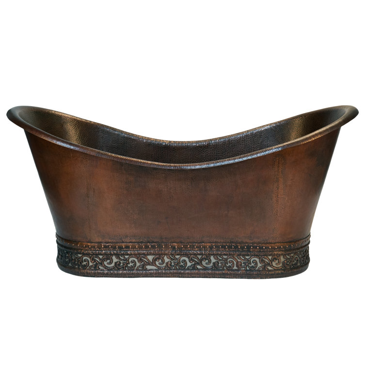 67" Oil Rubbed Bronze Hammered Copper Double Slipper Bathtub