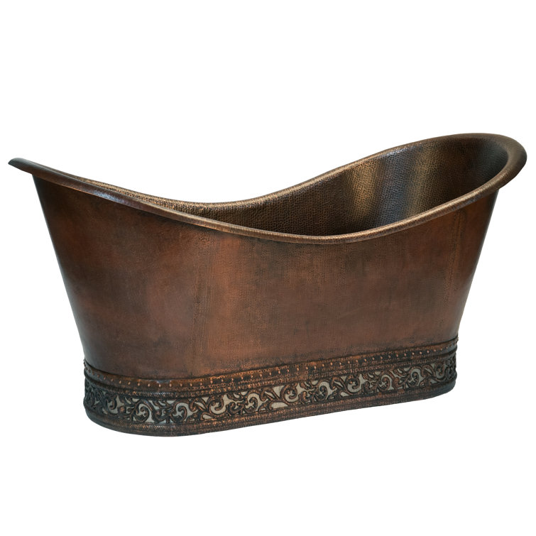 67" Oil Rubbed Bronze Hammered Copper Double Slipper Bathtub