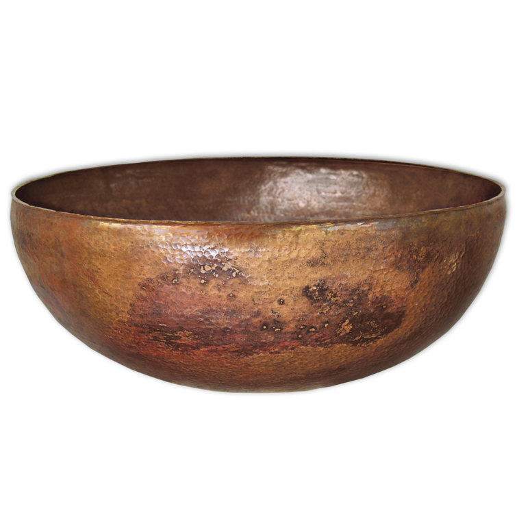 Hand-Hammered Copper Round Vessel Sink, 16-inch