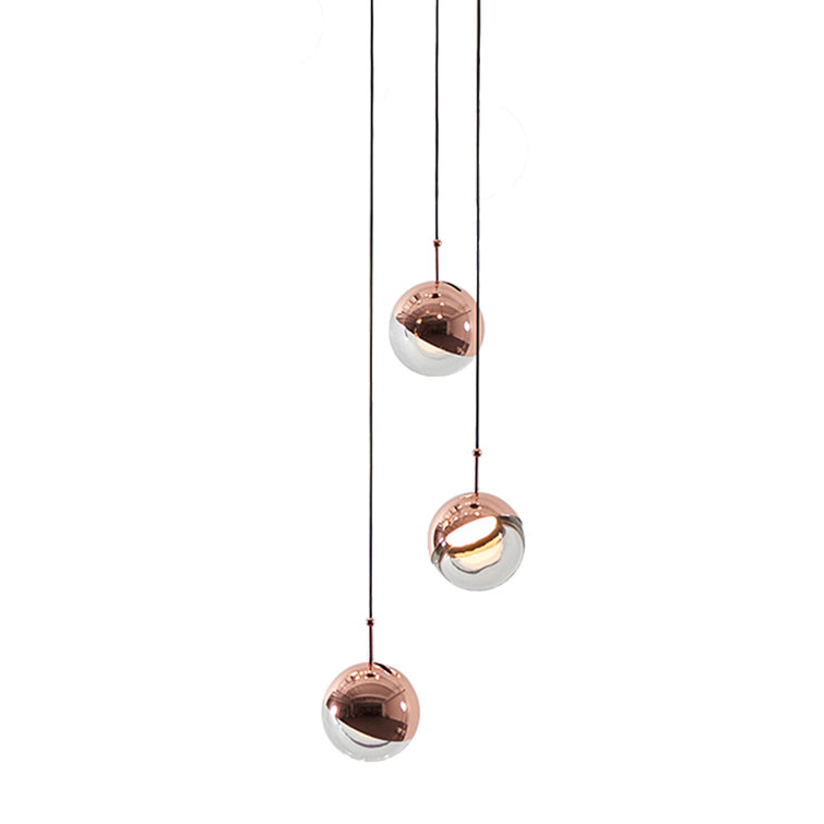 Copper Glass LED Globe Pendant Light Set