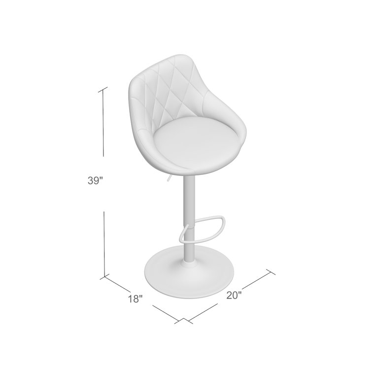 Lux Adjustable High-Back Swivel Bar Stool in Diamond Black Faux Leather