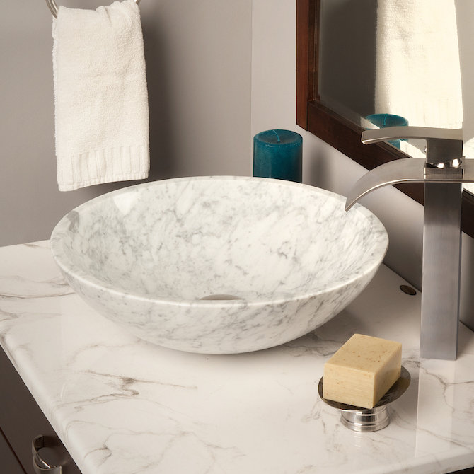 Carrara White Marble 17'' Round Vessel Sink