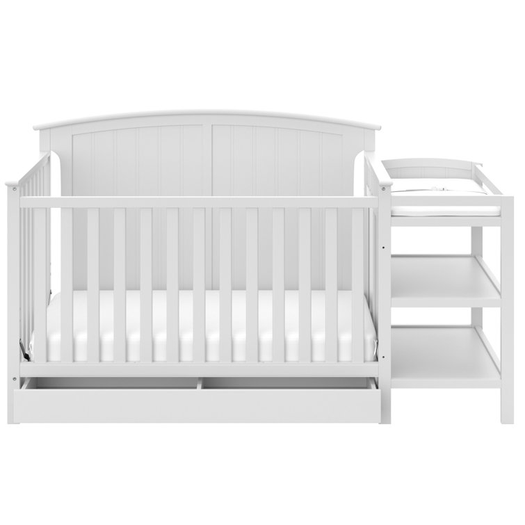 White 4-in-1 Convertible Crib with Changer and Drawer