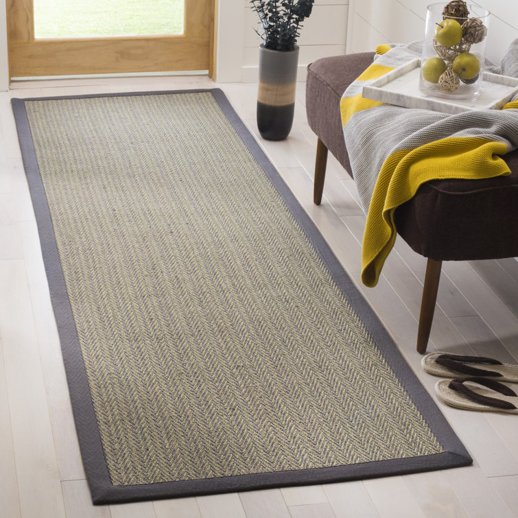 Gray Hand-Knotted Cotton Runner Rug with Non-Slip Backing