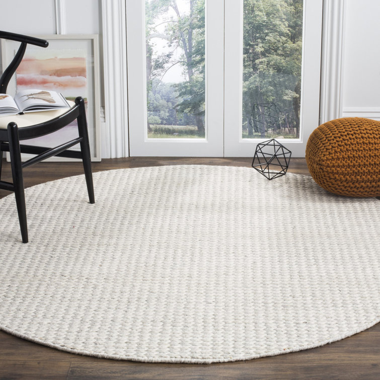 Hand-Tufted Ivory and Silver Round Wool Rug