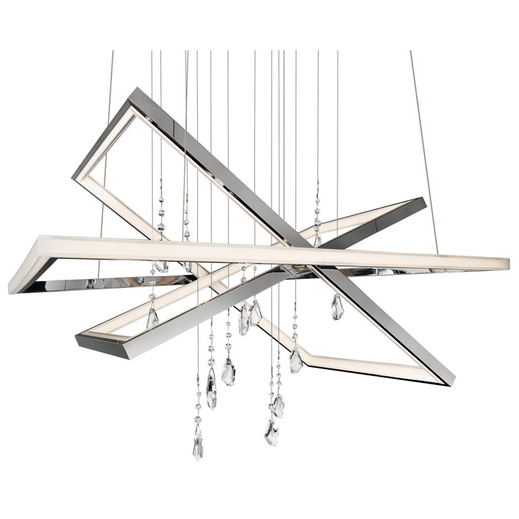 Maze Chrome LED Chandelier with Etched Acrylic and Crystal Accents