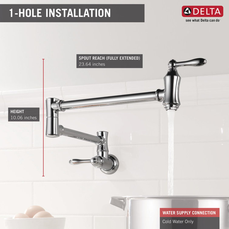 Chrome Wall-Mounted Traditional Pot Filler Faucet with Dual Handles