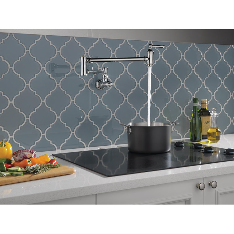 Chrome Wall-Mounted Traditional Pot Filler Faucet with Dual Handles