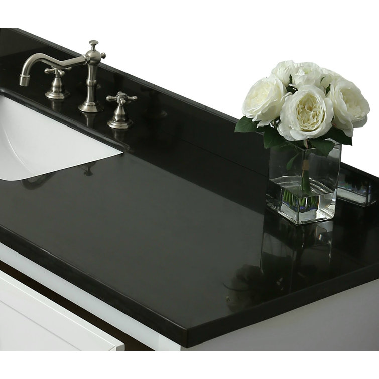 Hannah 48'' White Wood Freestanding Vanity with Black Quartz Top