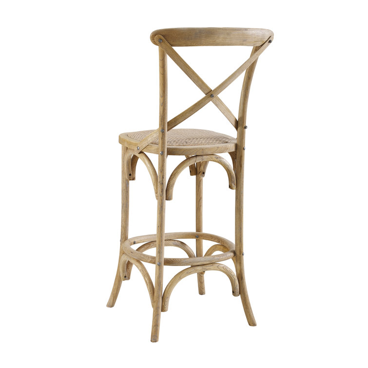 Larghetto Elm Wood and Rattan Country Charm Barstool, Gray