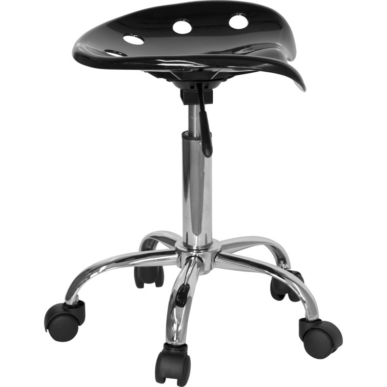Ergonomic Swivel Black Metal Armless Task Chair with Tractor Seat