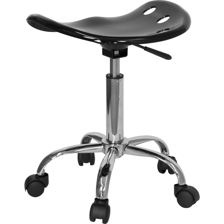 Ergonomic Swivel Black Metal Armless Task Chair with Tractor Seat