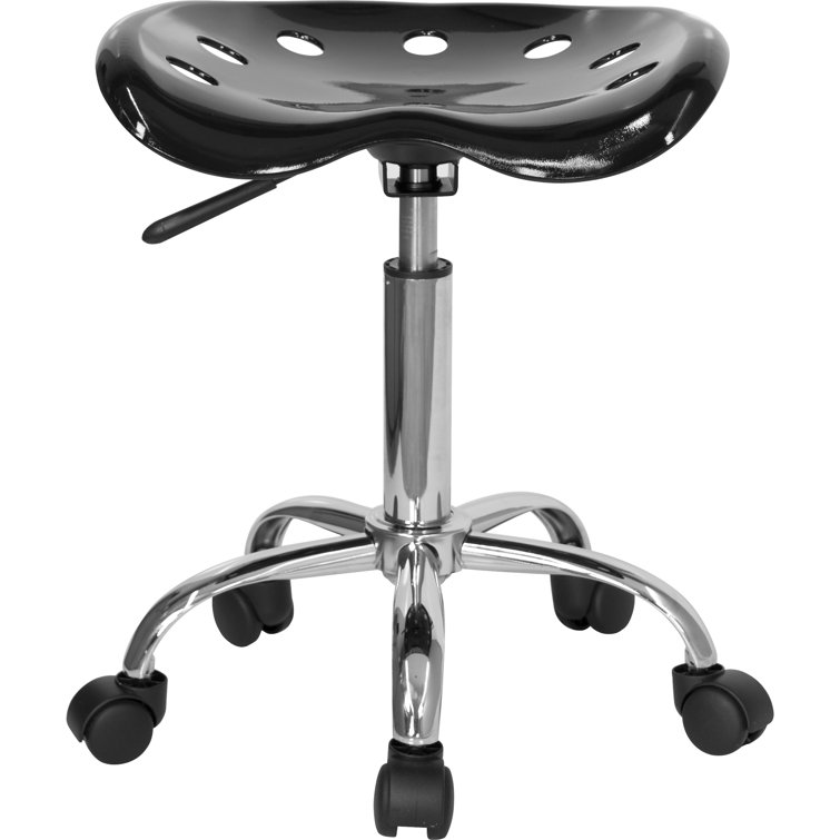 Ergonomic Swivel Black Metal Armless Task Chair with Tractor Seat